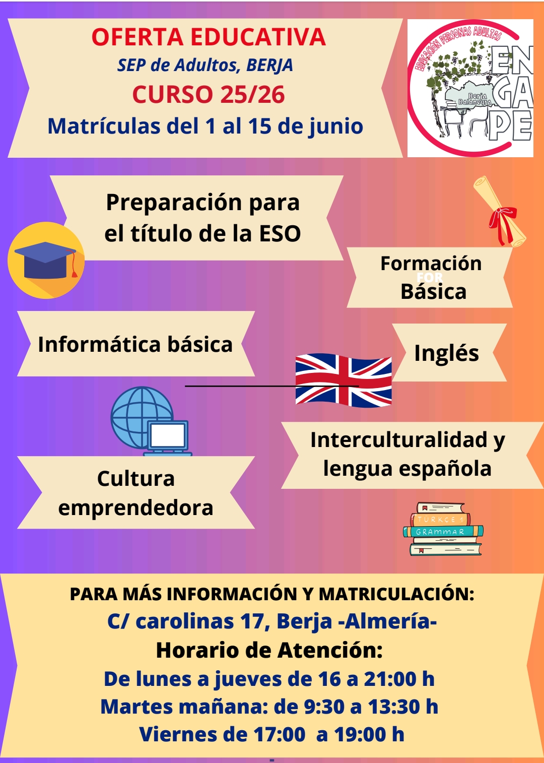 Abierto el Plazo de Matrícula en la Escuela de Adultos de Berja para el Curso 25/26